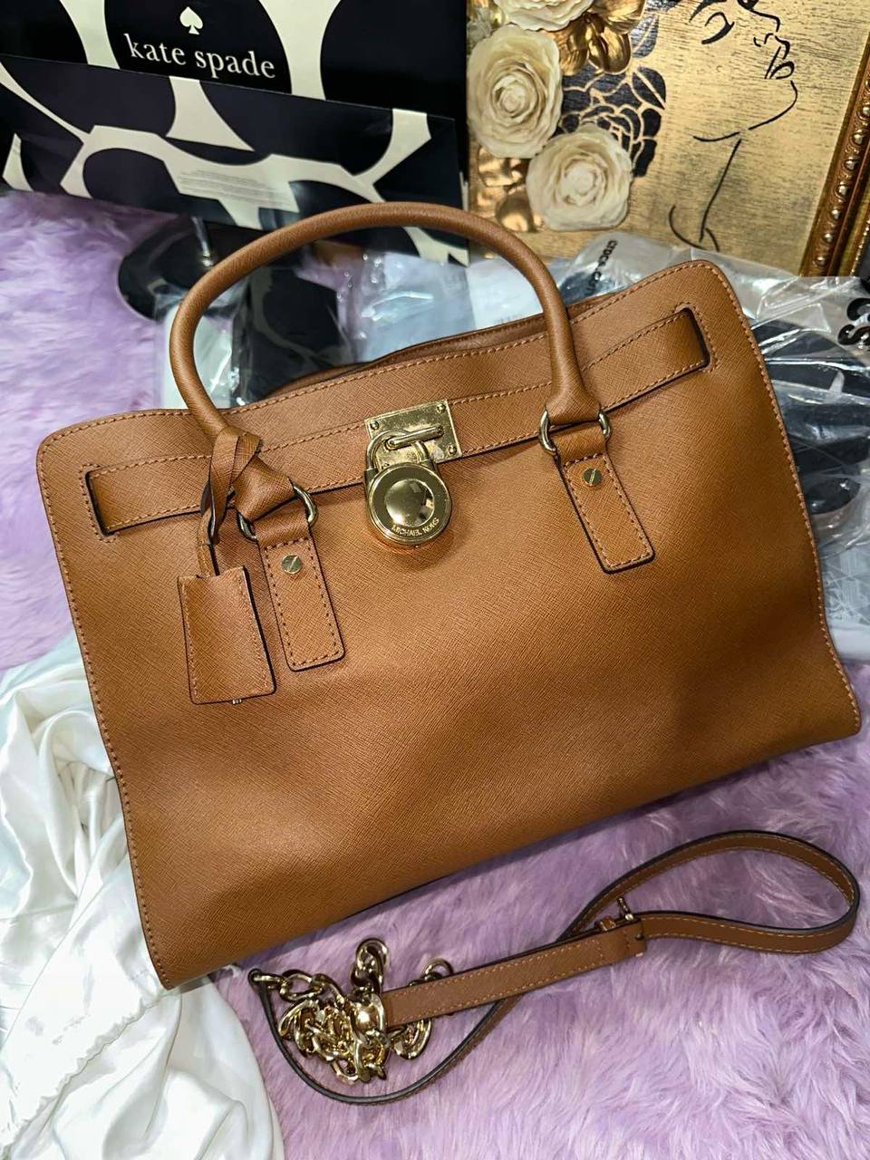 ORIG Preloved Michael Kors MK Hamilton East West Large Satchel Brown Office Bag