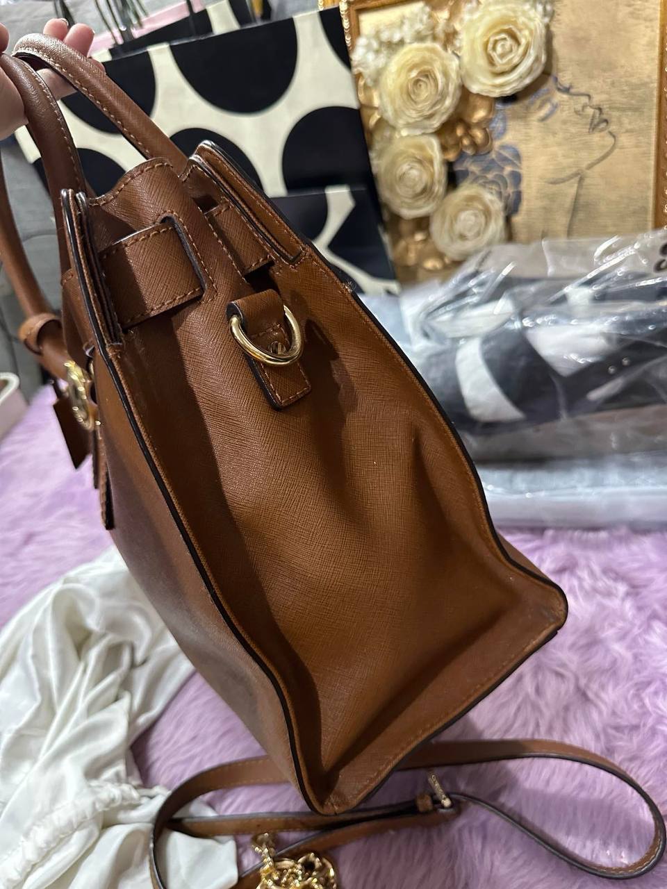 ORIG Preloved Michael Kors MK Hamilton East West Large Satchel Brown Office Bag