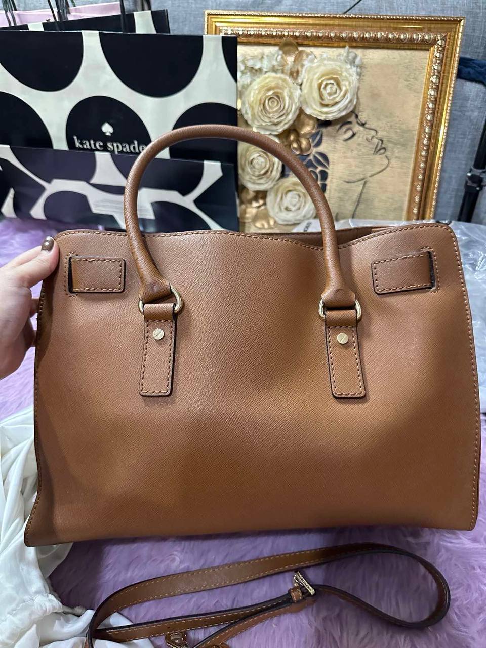 ORIG Preloved Michael Kors MK Hamilton East West Large Satchel Brown Office Bag