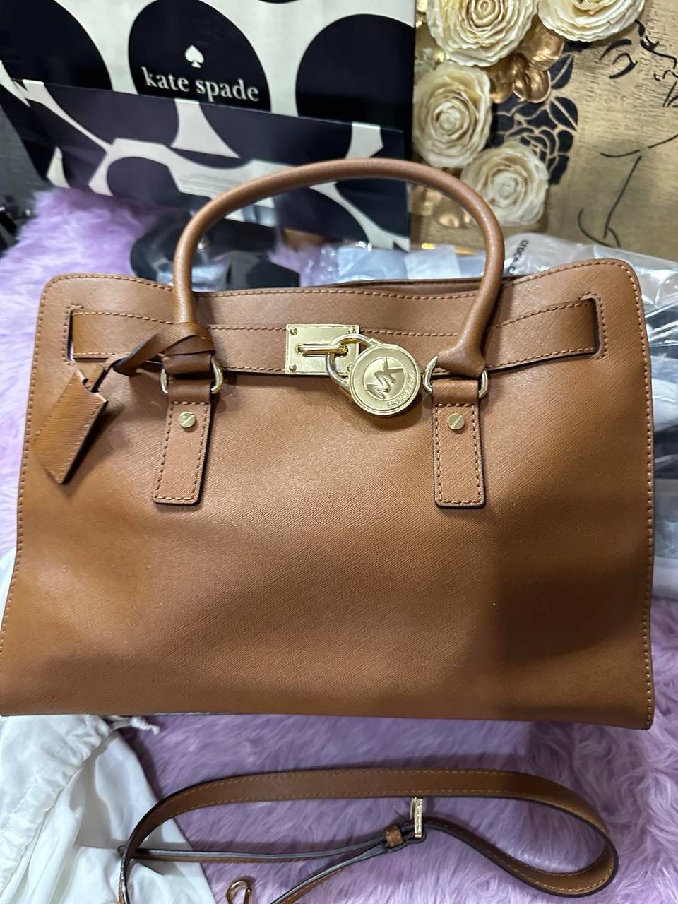 ORIG Preloved Michael Kors MK Hamilton East West Large Satchel Brown Office Bag