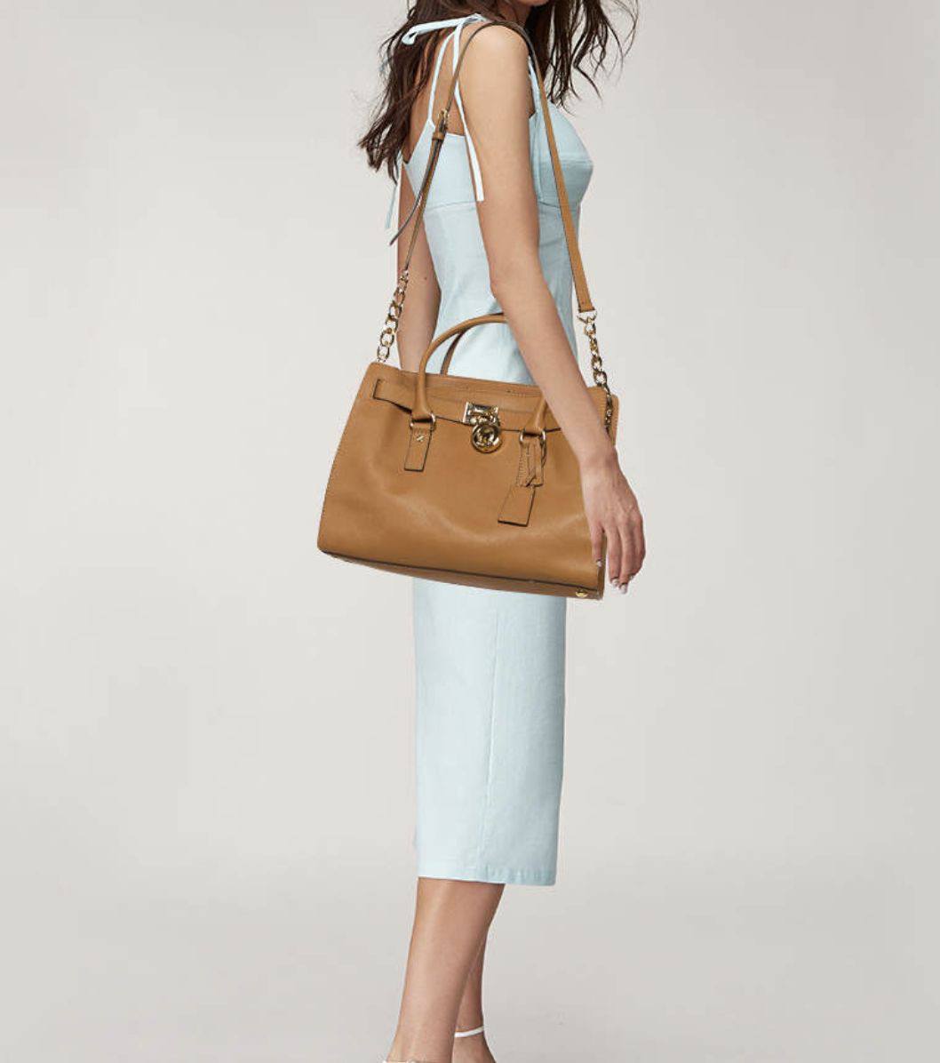ORIG Preloved Michael Kors MK Hamilton East West Large Satchel Brown Office Bag