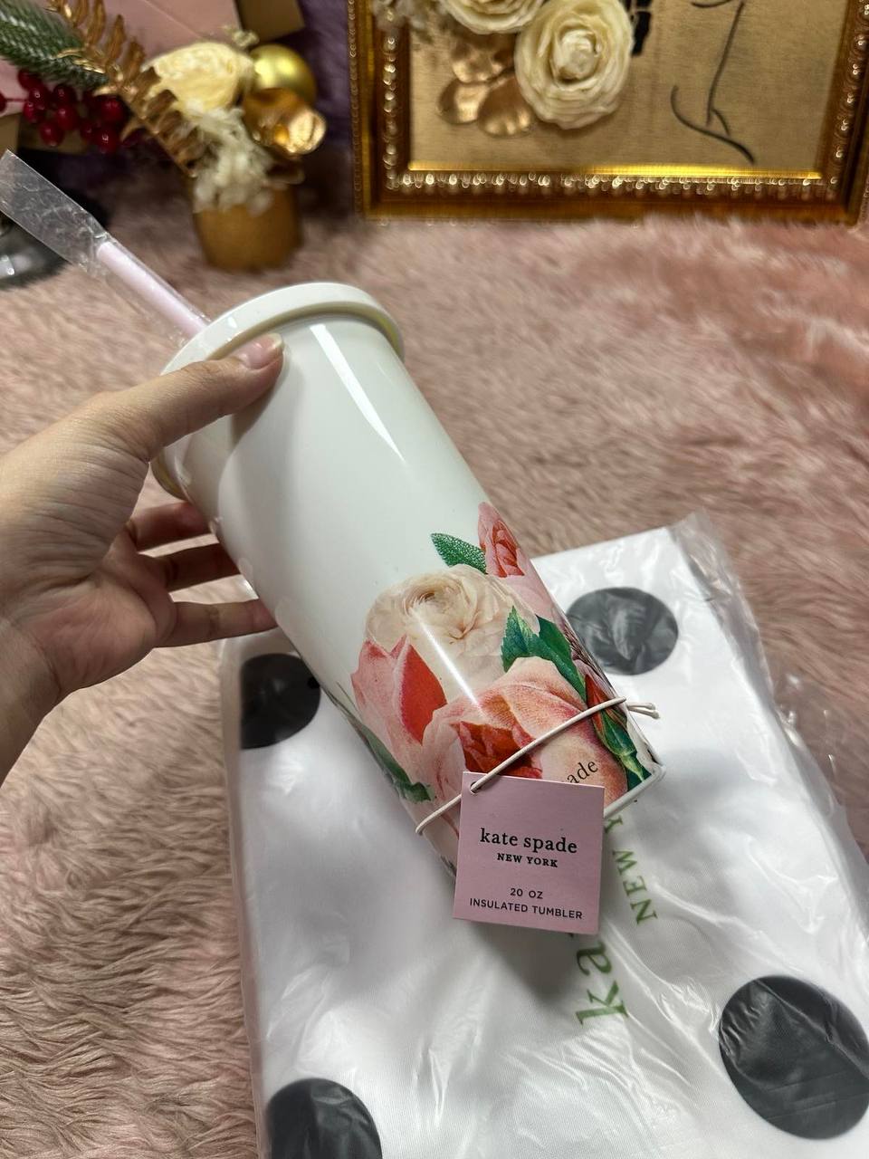 ORIG &amp; IMPORTED Kate Spade KS Insulated Plastic Tumbler with Reusable Straw for Bridesmaids, 20 Ounces, Blushing Floral
