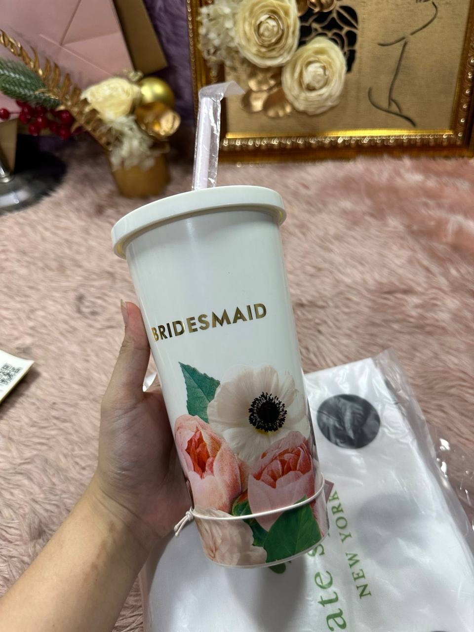 ORIG &amp; IMPORTED Kate Spade KS Insulated Plastic Tumbler with Reusable Straw for Bridesmaids, 20 Ounces, Blushing Floral