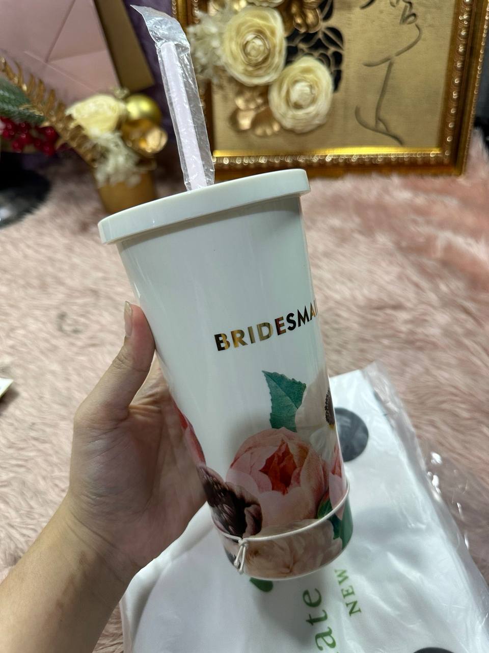 ORIG &amp; IMPORTED Kate Spade KS Insulated Plastic Tumbler with Reusable Straw for Bridesmaids, 20 Ounces, Blushing Floral