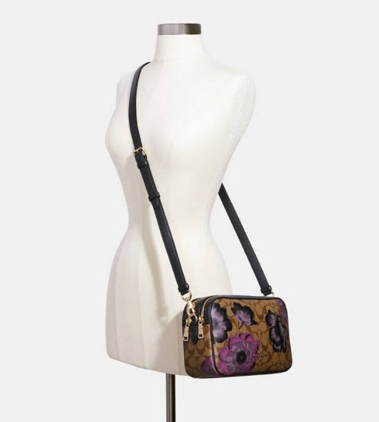 ORIG Preloved COACH Jes Crossbody Brown Bag In Signature Canvas Floral Print