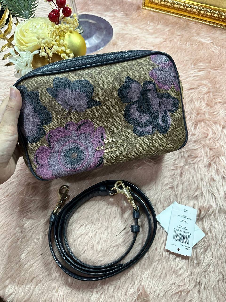 ORIG Preloved COACH Jes Crossbody Brown Bag In Signature Canvas Floral Print