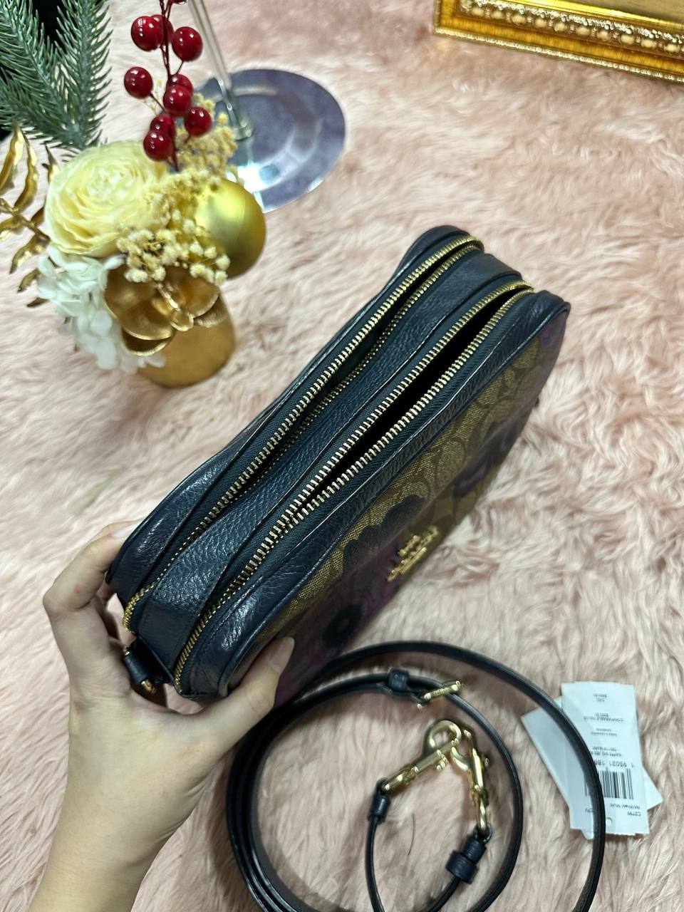 ORIG Preloved COACH Jes Crossbody Brown Bag In Signature Canvas Floral Print