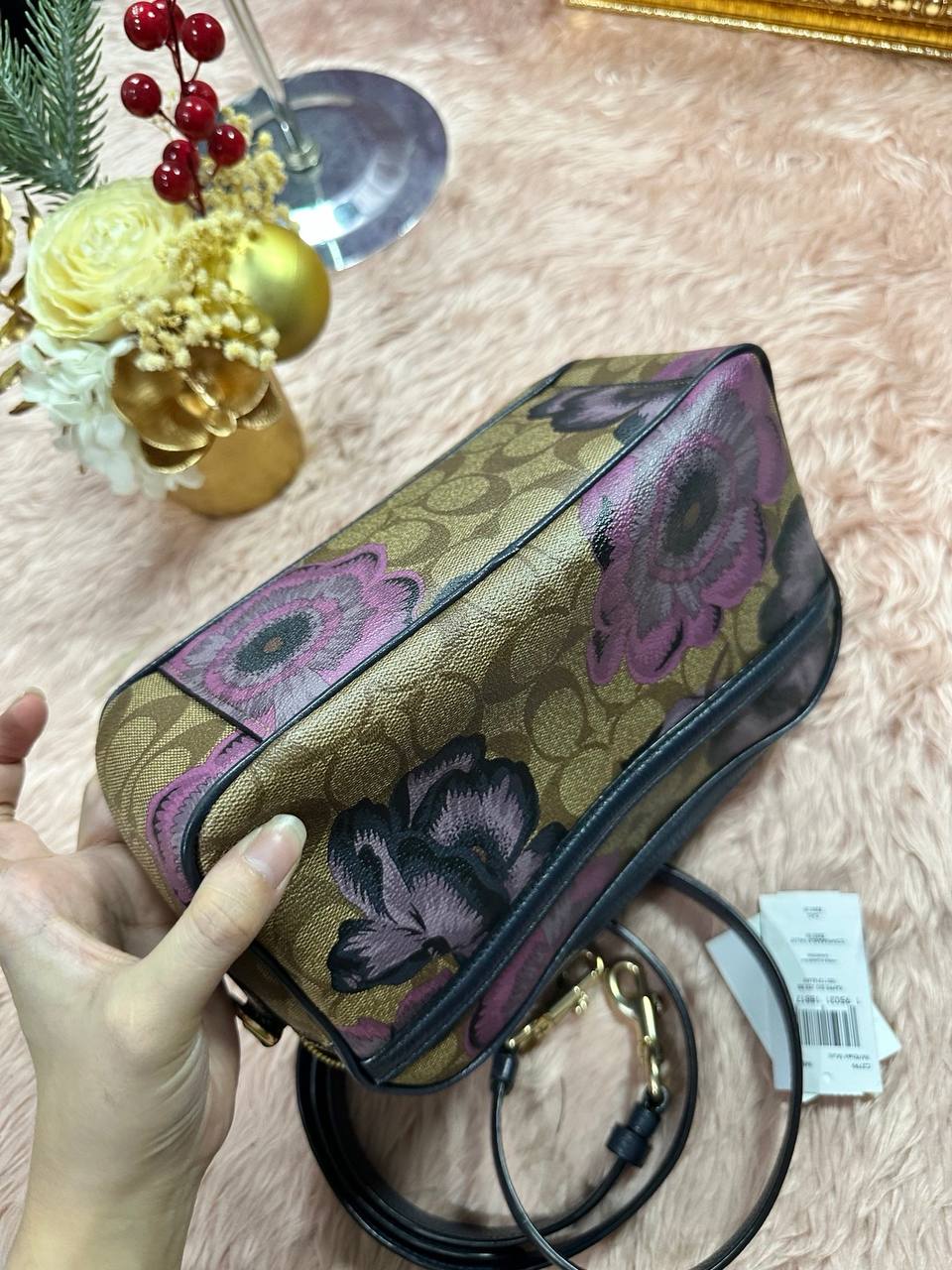 ORIG Preloved COACH Jes Crossbody Brown Bag In Signature Canvas Floral Print