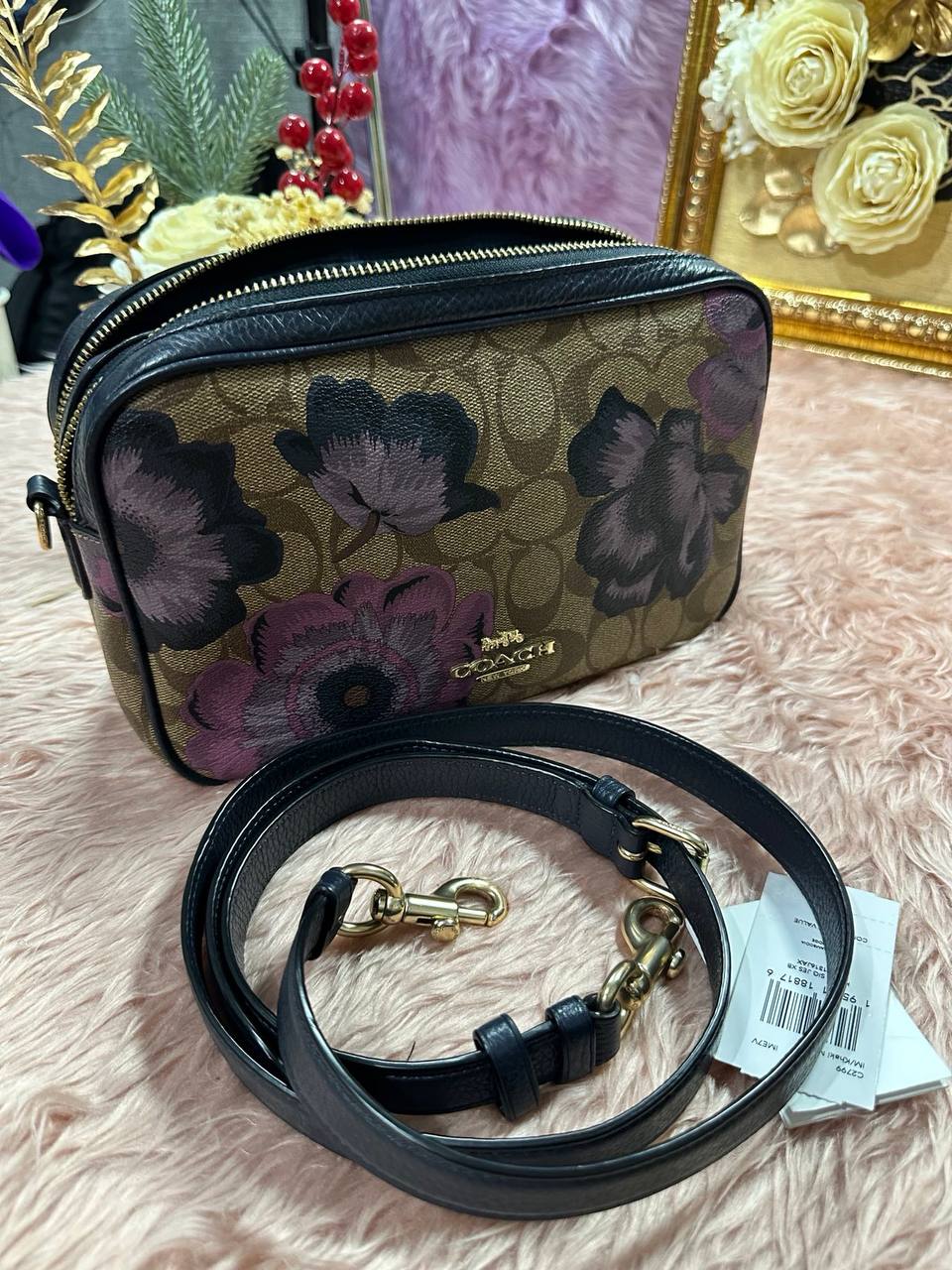 ORIG Preloved COACH Jes Crossbody Brown Bag In Signature Canvas Floral Print