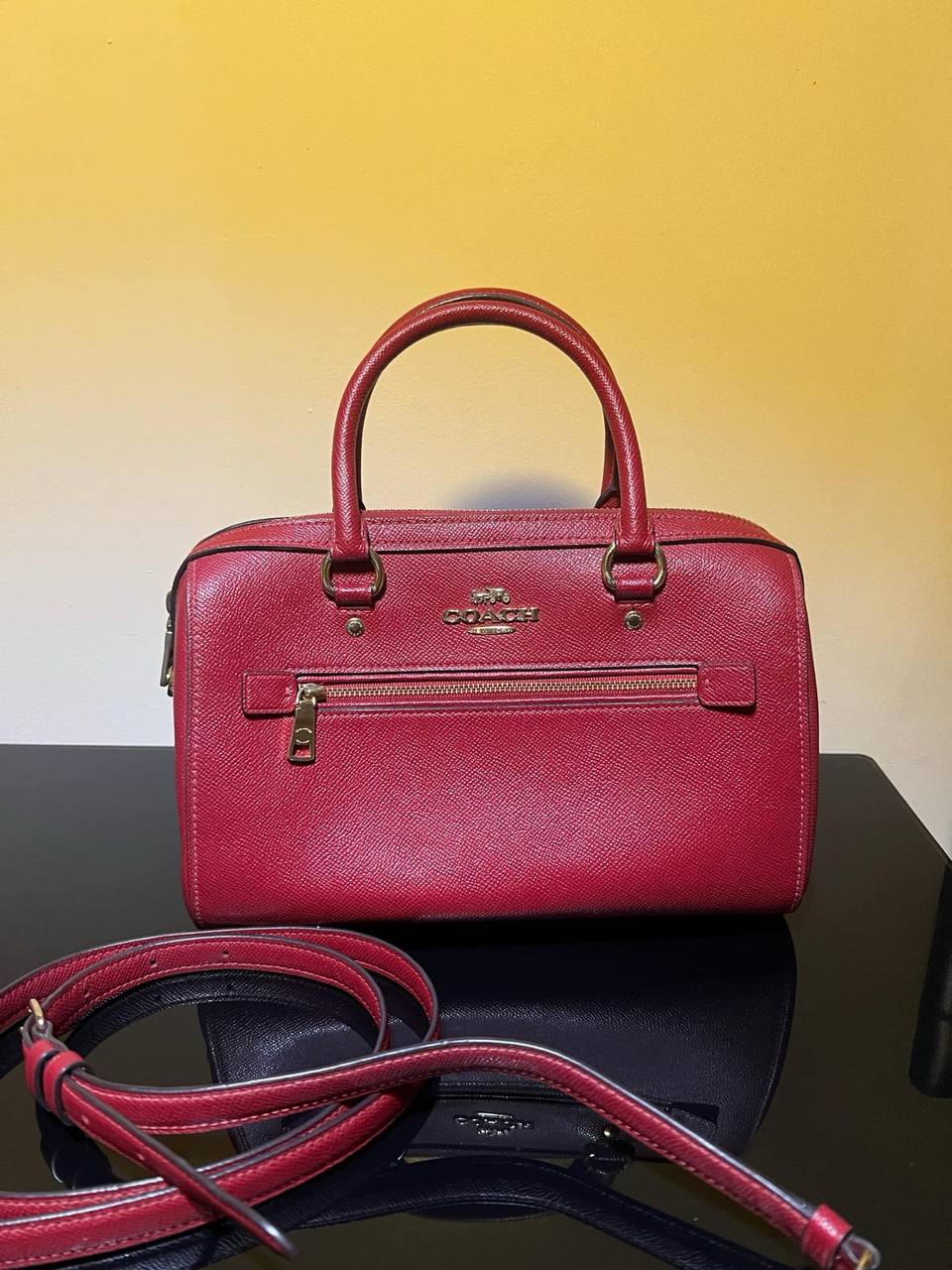 ORIG Preloved COACH Rowan Satchel Bag Cherry Red