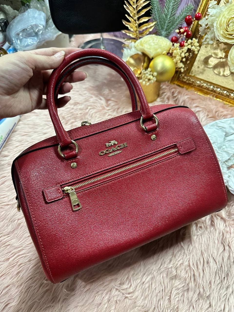 ORIG Preloved COACH Rowan Satchel Bag Cherry Red