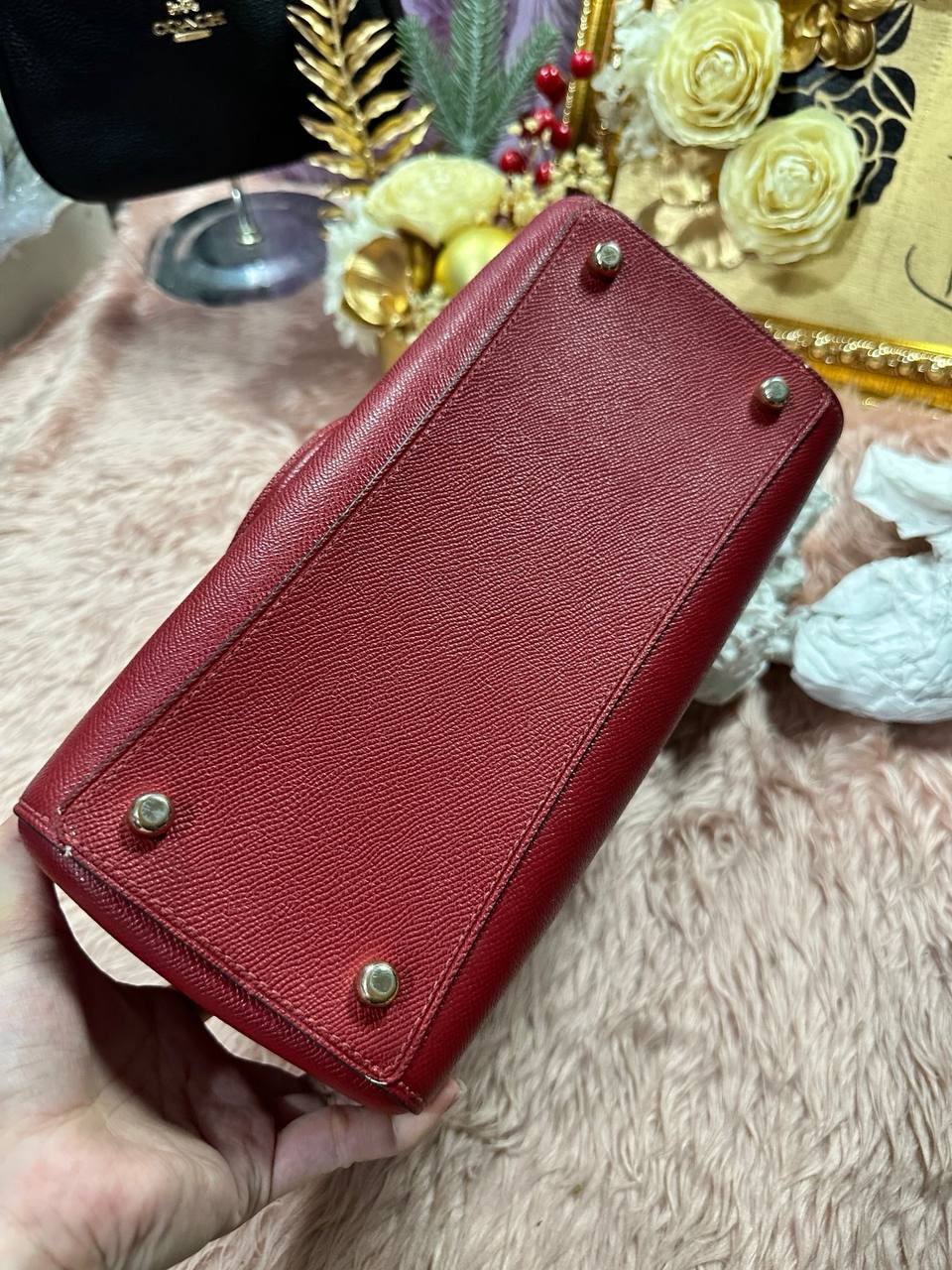 ORIG Preloved COACH Rowan Satchel Bag Cherry Red