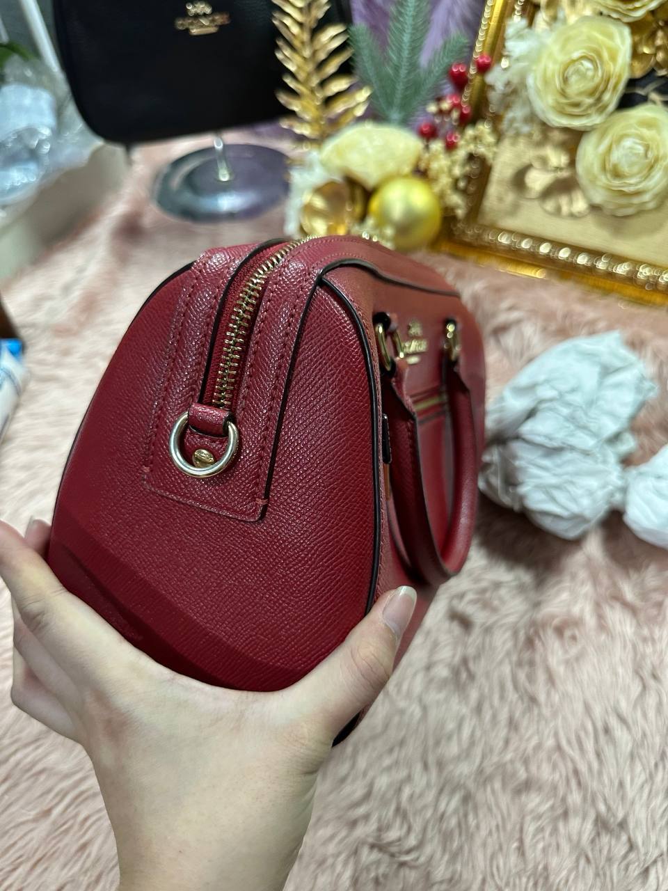 ORIG Preloved COACH Rowan Satchel Bag Cherry Red