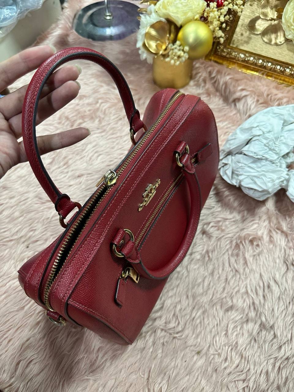 ORIG Preloved COACH Rowan Satchel Bag Cherry Red