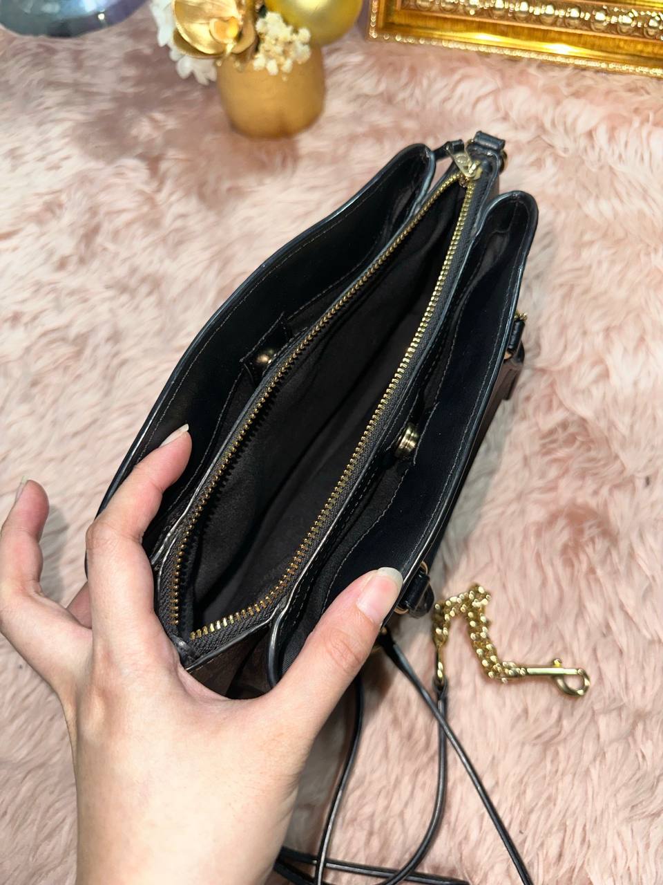 ORIG Preloved COACH Mini Sage Carryall Signature Brown Black Small Bag