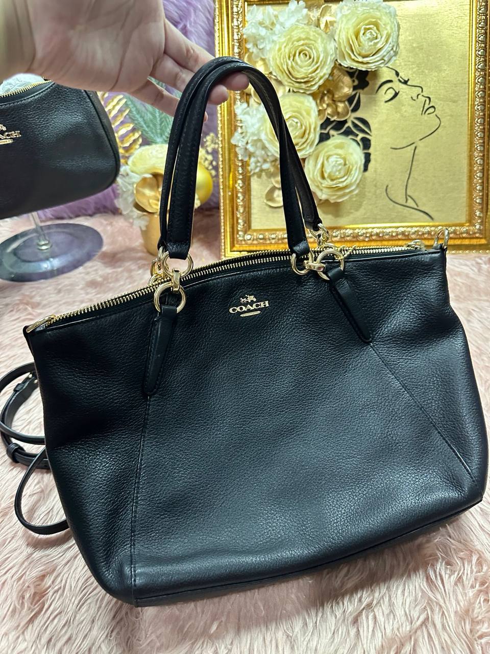 ORIG Preloved COACH Kelsey Satchel Crossbody Bag Black