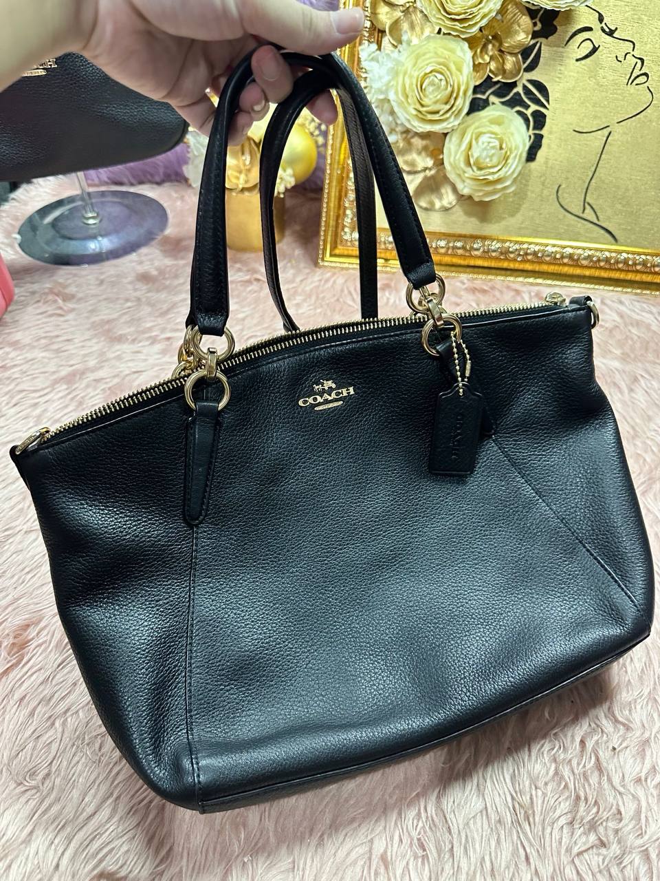 ORIG Preloved COACH Kelsey Satchel Crossbody Bag Black
