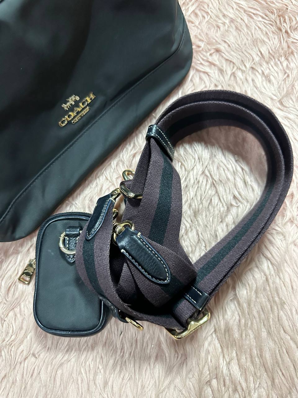 ORIG Preloved COACH Ellis Shoulder Nylon Black Bag with Pouch
