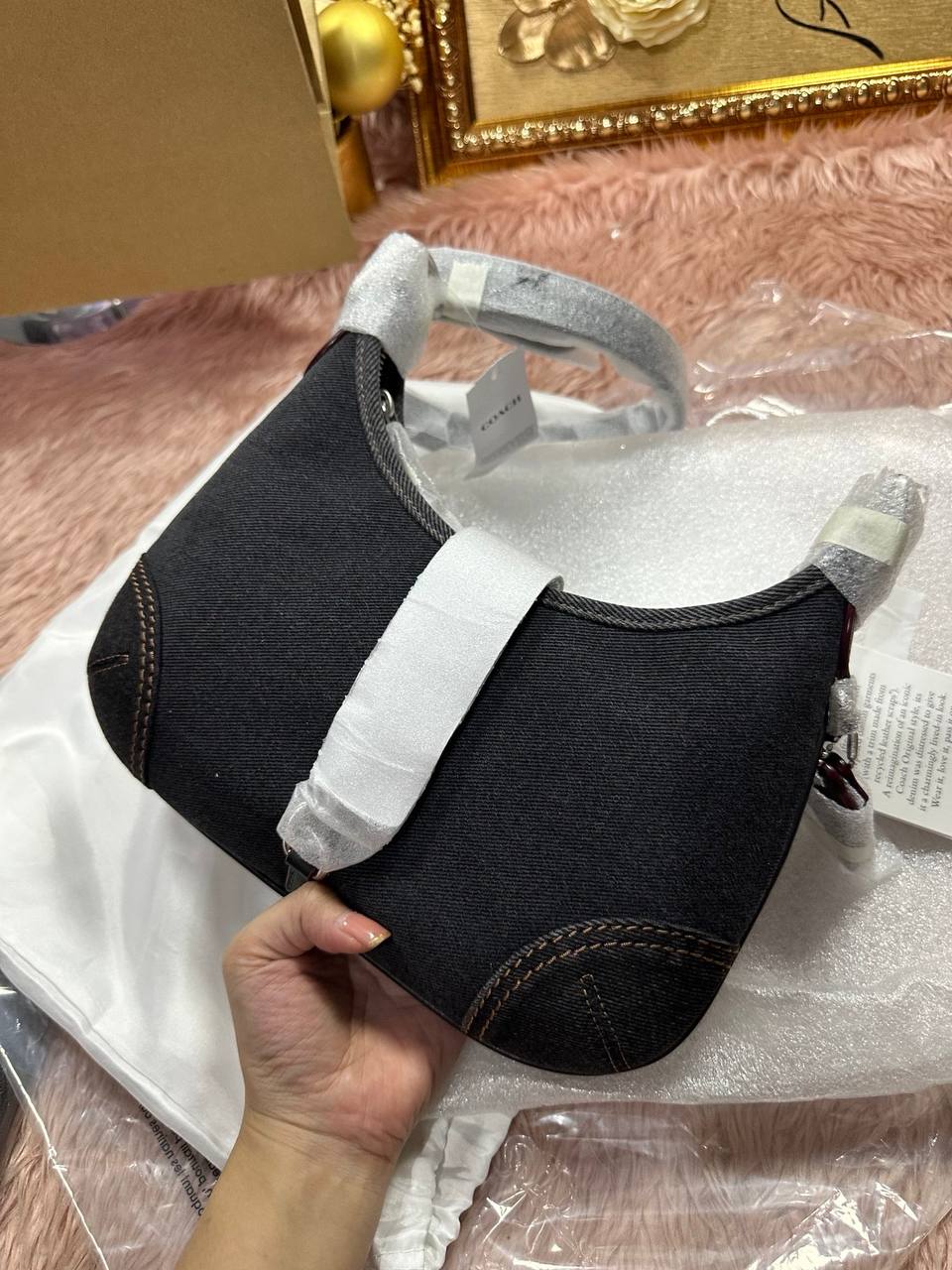 ORIG & IMPORTED COACH Retail Denim Hamptons Hobo Shoulder Black Bag