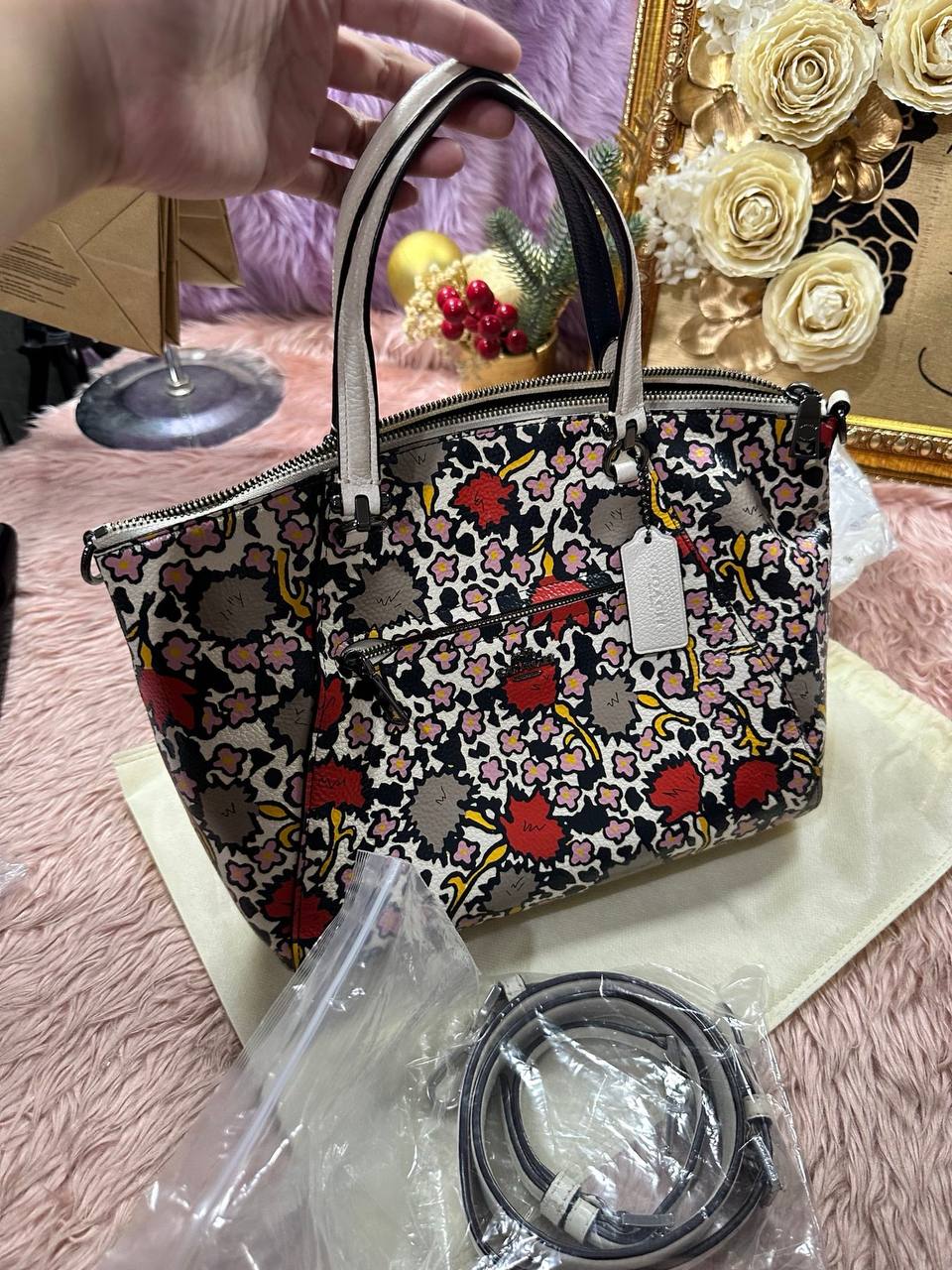 ORIG Preloved COACH Prairie Satchel Floral Print White Bag