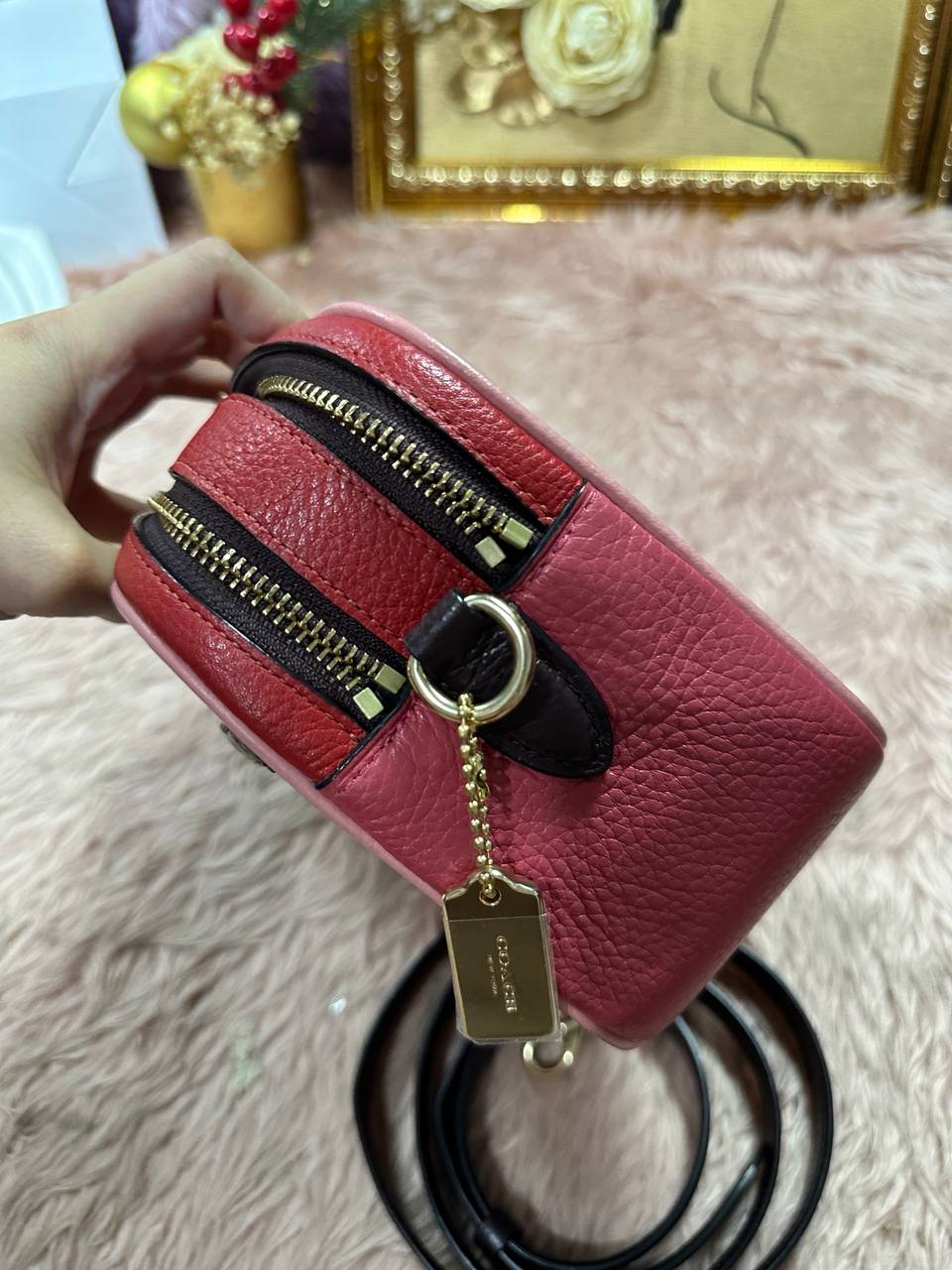 ORIG Preloved COACH Rare Jes Crossbody Double Zip Bag In Colorblock Red