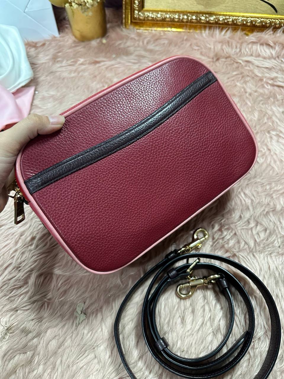 ORIG Preloved COACH Rare Jes Crossbody Double Zip Bag In Colorblock Red