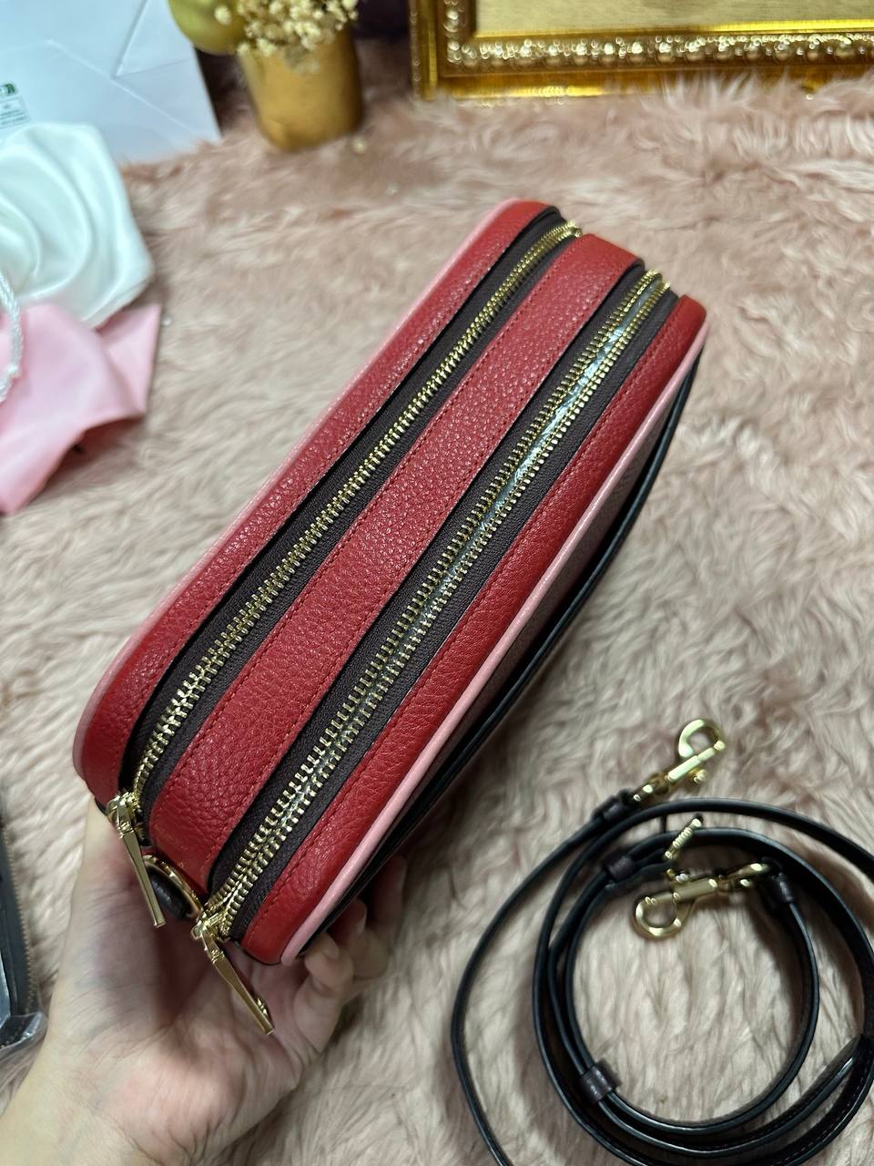 ORIG Preloved COACH Rare Jes Crossbody Double Zip Bag In Colorblock Red