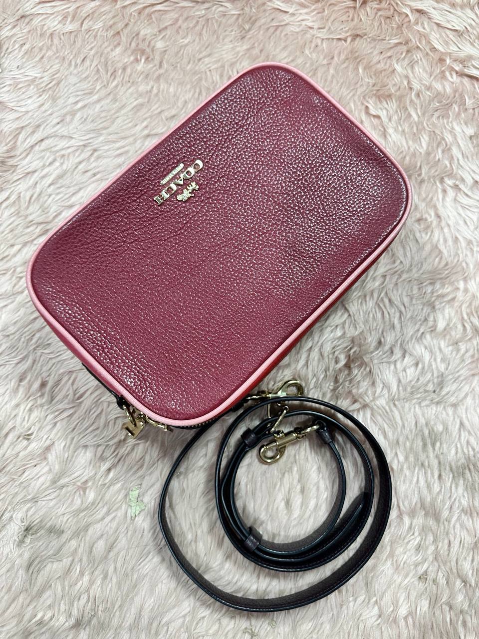 ORIG Preloved COACH Rare Jes Crossbody Double Zip Bag In Colorblock Red