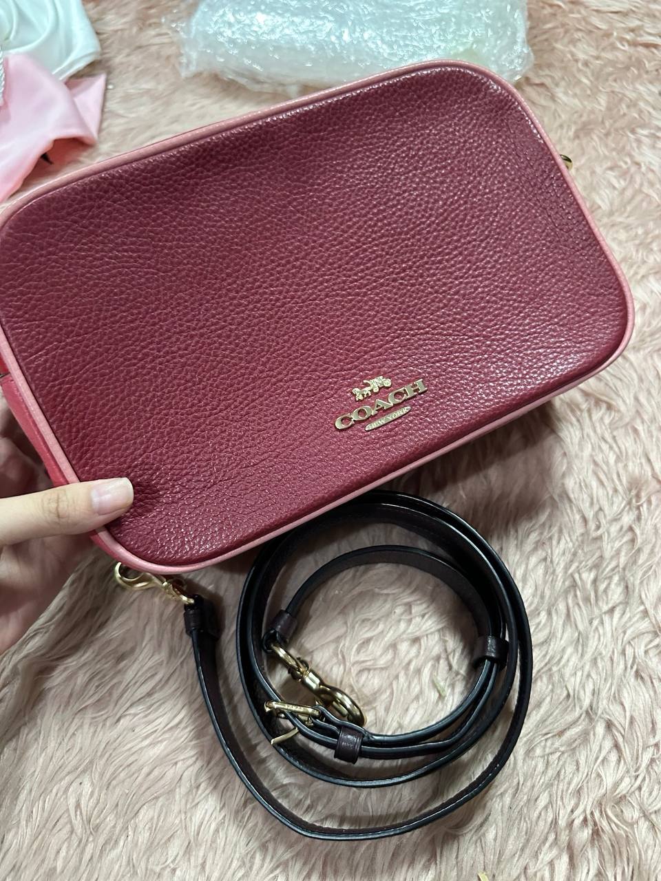 ORIG Preloved COACH Rare Jes Crossbody Double Zip Bag In Colorblock Red