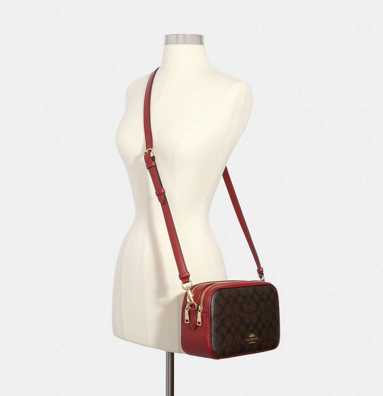 ORIG Preloved COACH Rare Jes Crossbody Double Zip Bag In Colorblock Red