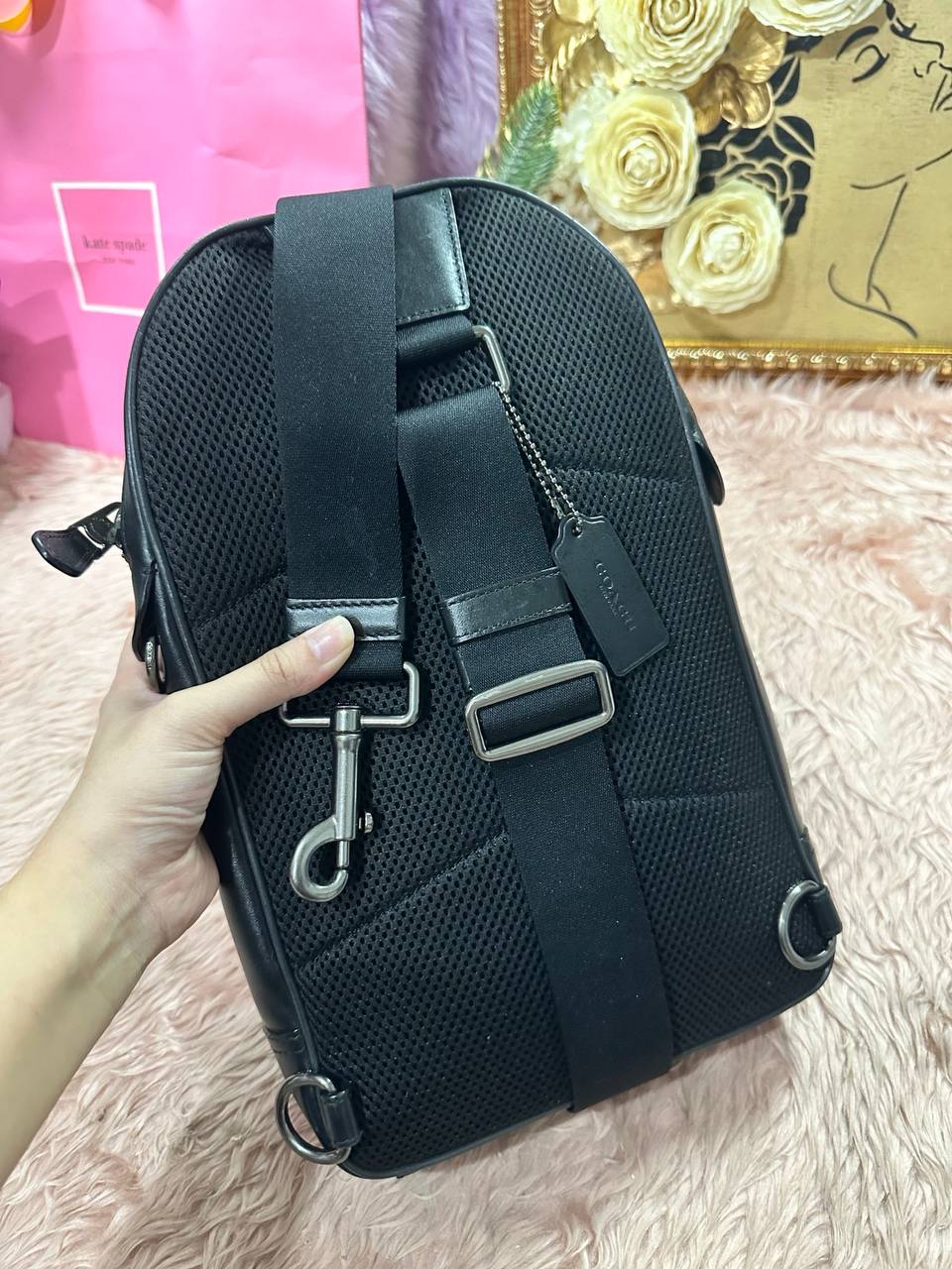 ORIG Preloved COACH Graham Pack In Signature Canvas Black Men Body Bag