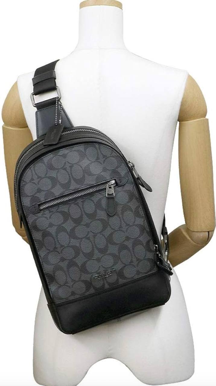 ORIG Preloved COACH Graham Pack In Signature Canvas Black Men Body Bag
