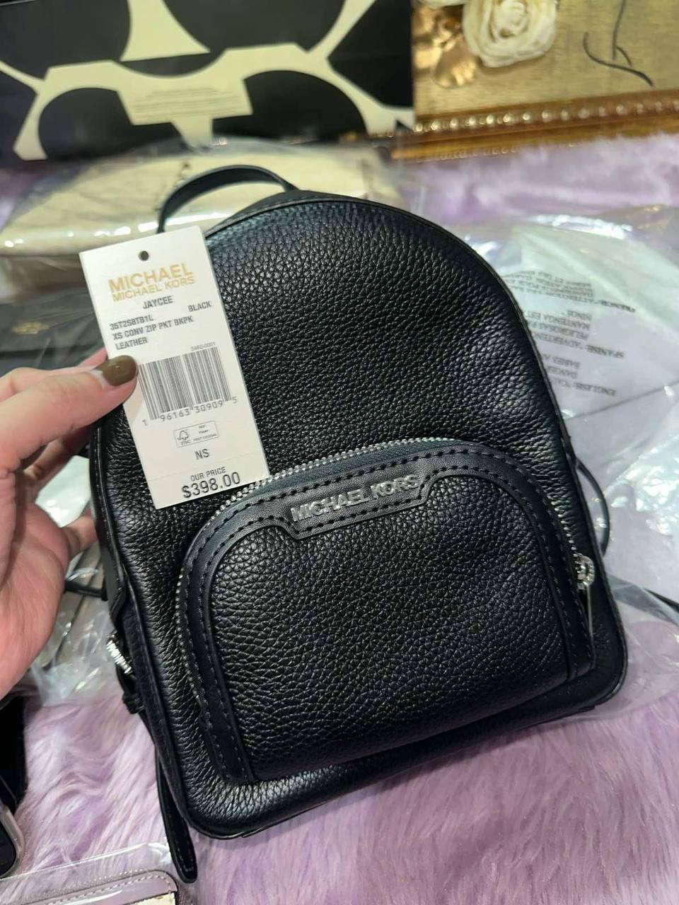 ORIG Preloved Michael Kors Jaycee XS Small Pebbled Leather Convertible Backpack Black Bag