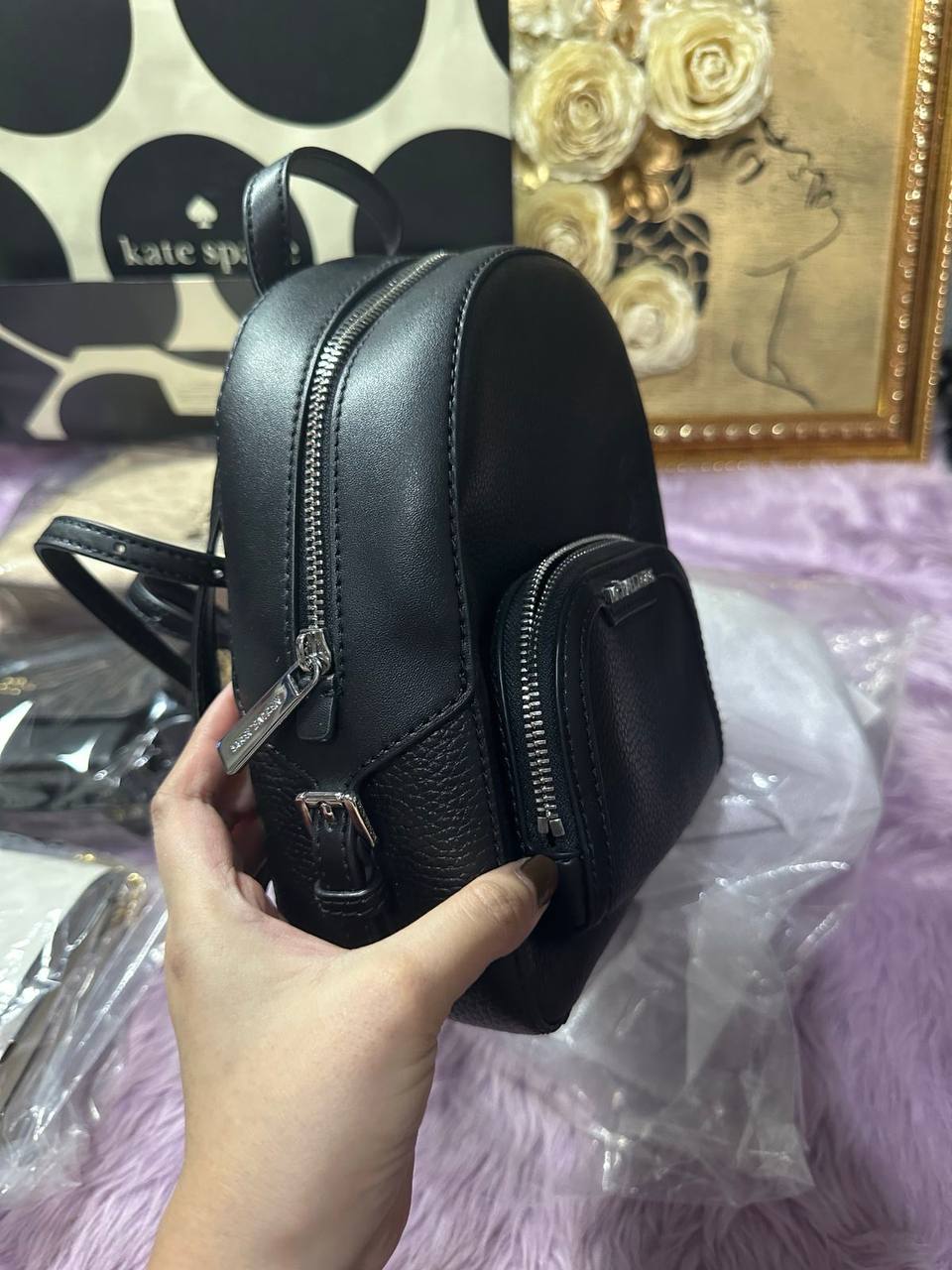 ORIG Preloved Michael Kors Jaycee XS Small Pebbled Leather Convertible Backpack Black Bag