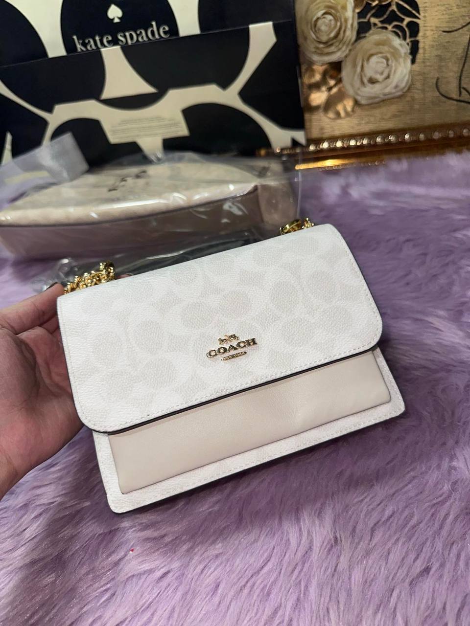 ORIG & IMPORTED Coach Mini Klare Crossbody Small Bag In Signature Canvas in GLACIER WHITE