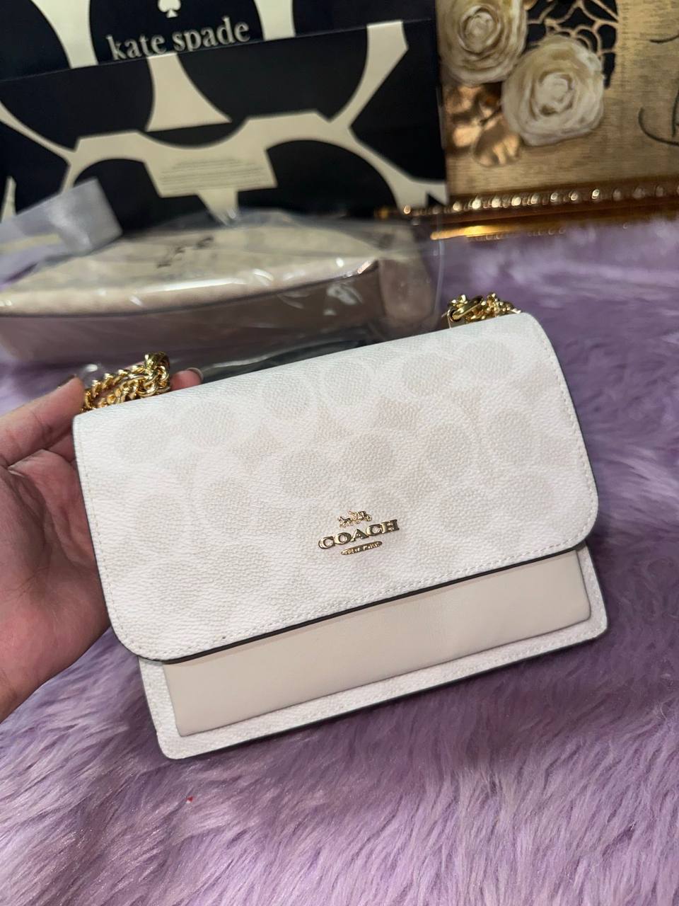 ORIG & IMPORTED Coach Mini Klare Crossbody Small Bag In Signature Canvas in GLACIER WHITE