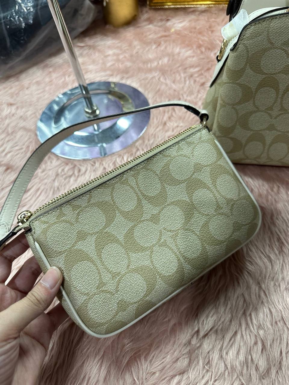 ORIG Preloved COACH Nolita 19 In Signature Canvas Light Khaki Small Bag