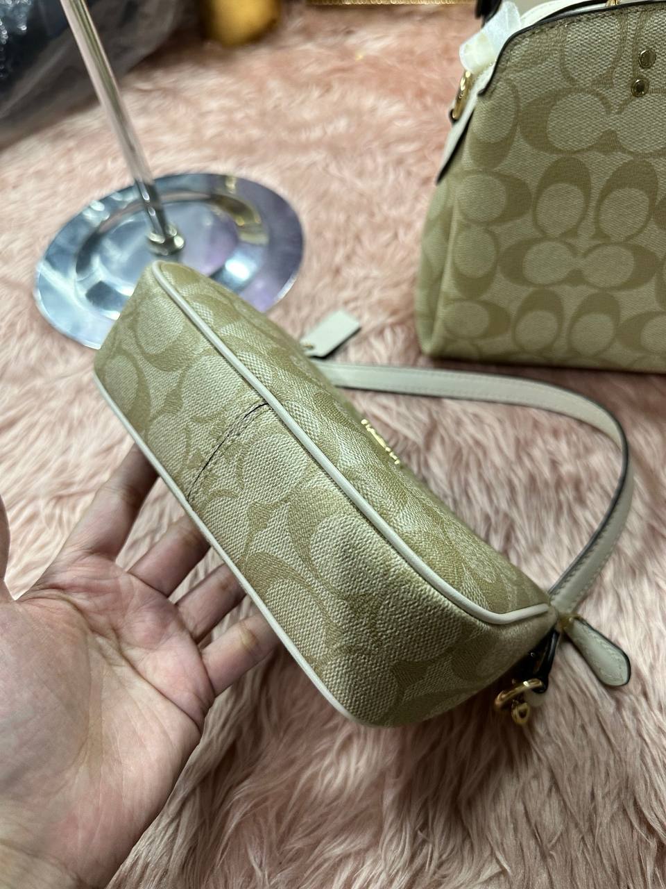 ORIG Preloved COACH Nolita 19 In Signature Canvas Light Khaki Small Bag