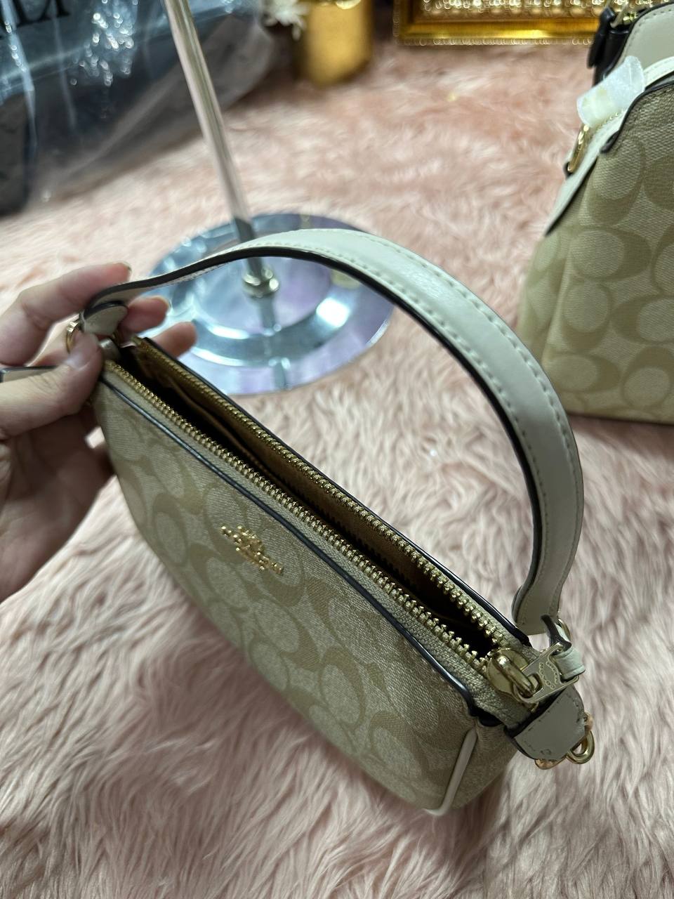 ORIG Preloved COACH Nolita 19 In Signature Canvas Light Khaki Small Bag