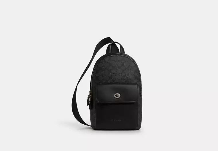 ORIG & IMPORTED COACH Turnlock Sling Pack In Signature Canvas - Charcoal