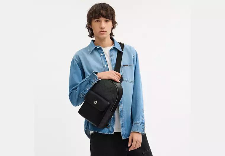 ORIG & IMPORTED COACH Turnlock Sling Pack In Signature Canvas - Charcoal