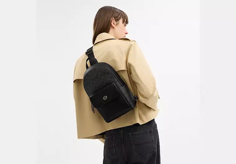 ORIG & IMPORTED COACH Turnlock Sling Pack In Signature Canvas - Charcoal