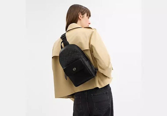 ORIG & IMPORTED COACH Turnlock Sling Pack In Signature Canvas - Charcoal