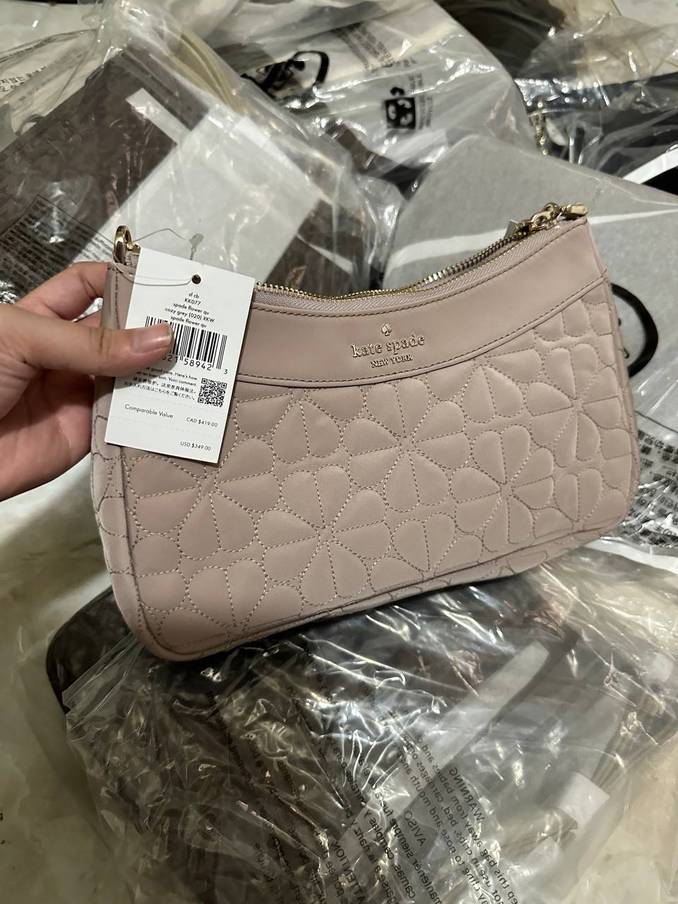 ORIG & IMPORTED Kate Spade KS Spade Flower Quilted Fabric Convertible Crossbody Bag Black / Pink