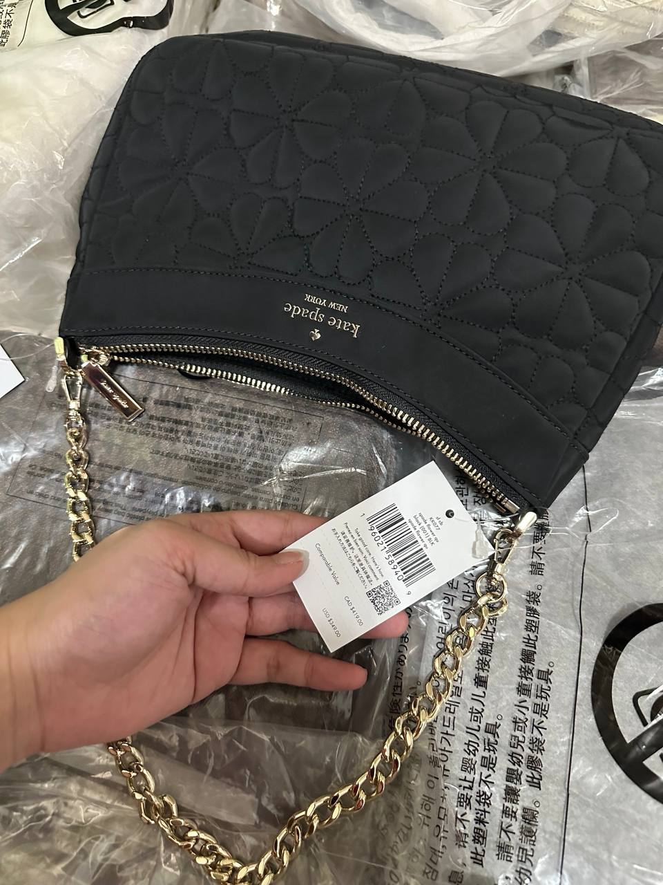 ORIG & IMPORTED Kate Spade KS Spade Flower Quilted Fabric Convertible Crossbody Bag Black / Pink