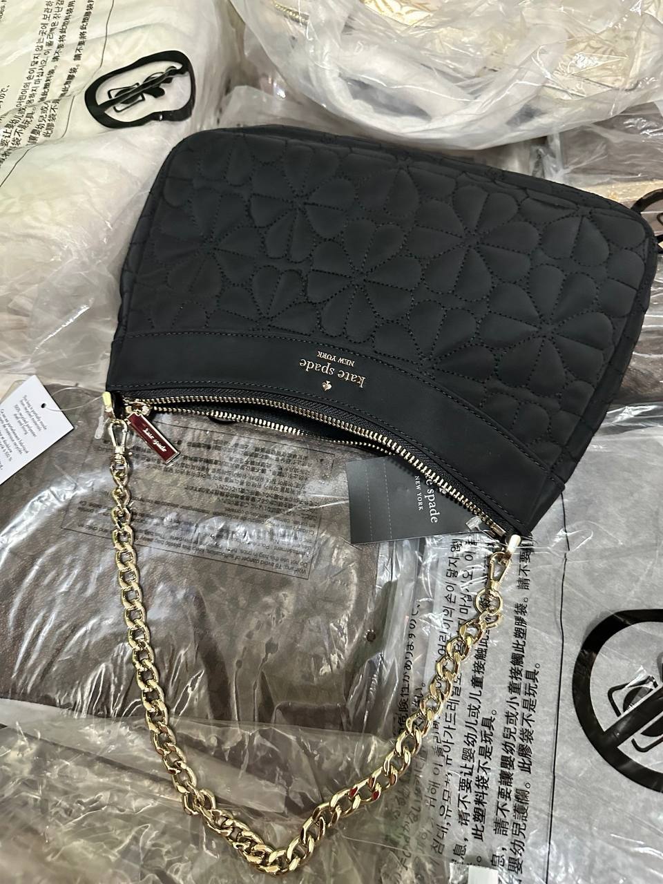 ORIG & IMPORTED Kate Spade KS Spade Flower Quilted Fabric Convertible Crossbody Bag Black / Pink