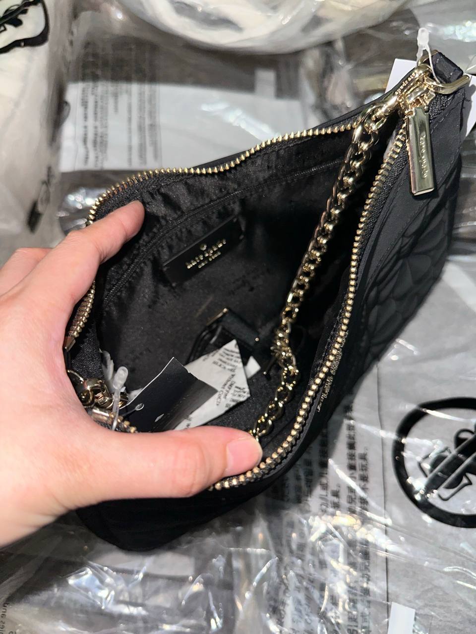 ORIG & IMPORTED Kate Spade KS Spade Flower Quilted Fabric Convertible Crossbody Bag Black / Pink