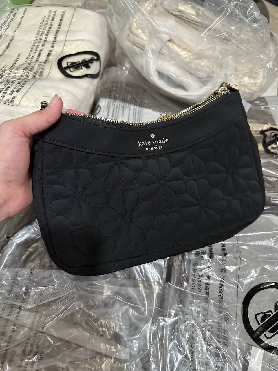 ORIG & IMPORTED Kate Spade KS Spade Flower Quilted Fabric Convertible Crossbody Bag Black / Pink