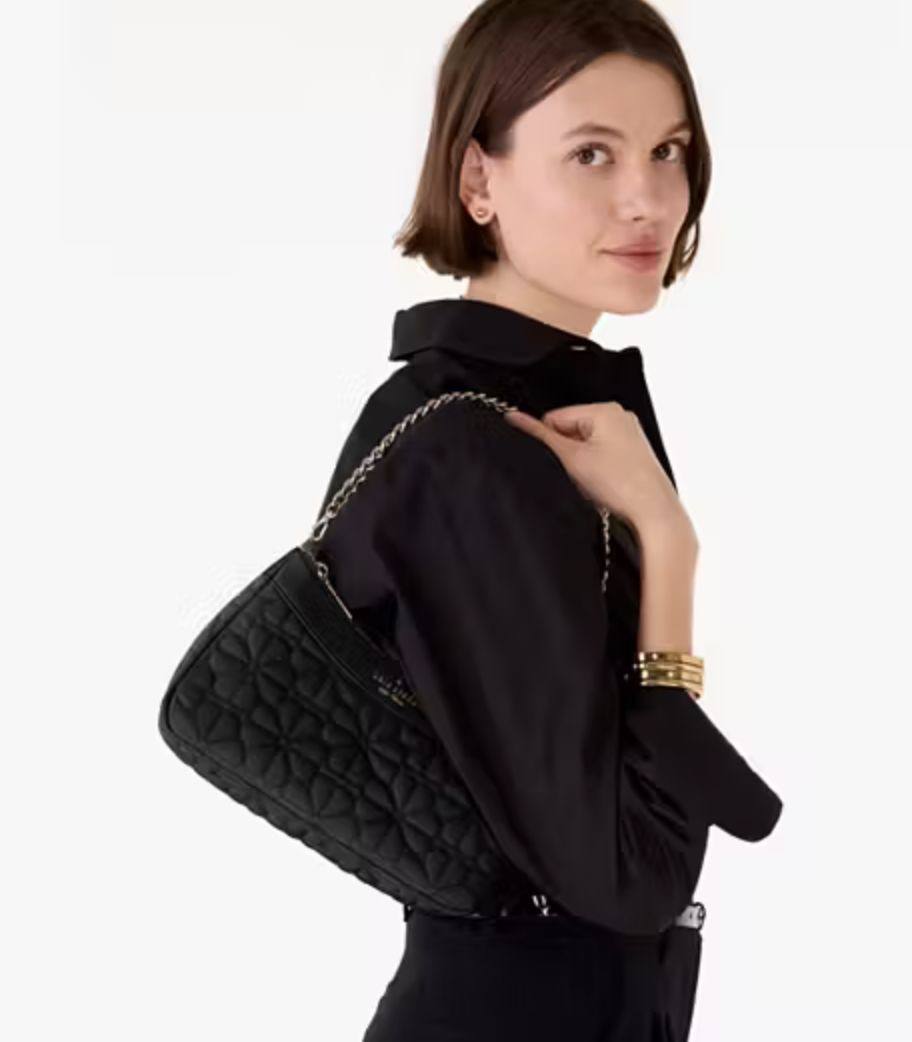 ORIG & IMPORTED Kate Spade KS Spade Flower Quilted Fabric Convertible Crossbody Bag Black / Pink