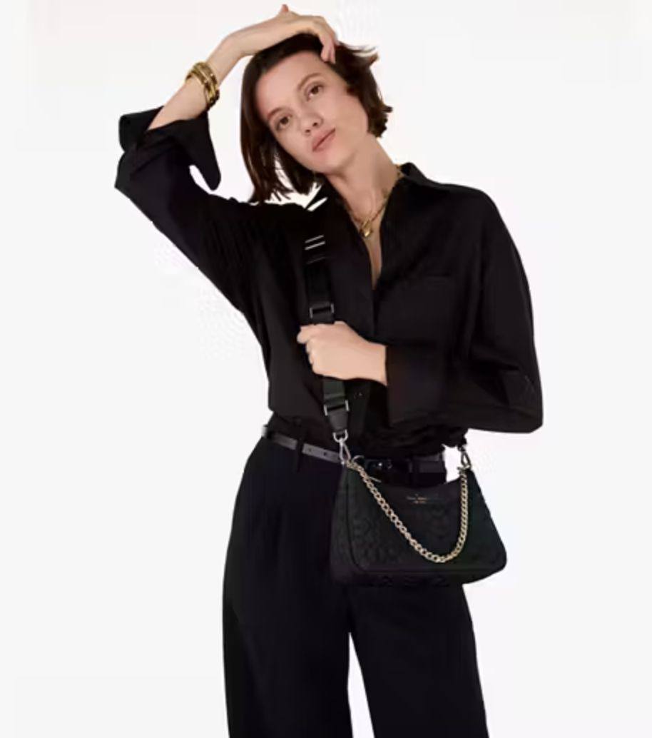 ORIG & IMPORTED Kate Spade KS Spade Flower Quilted Fabric Convertible Crossbody Bag Black / Pink